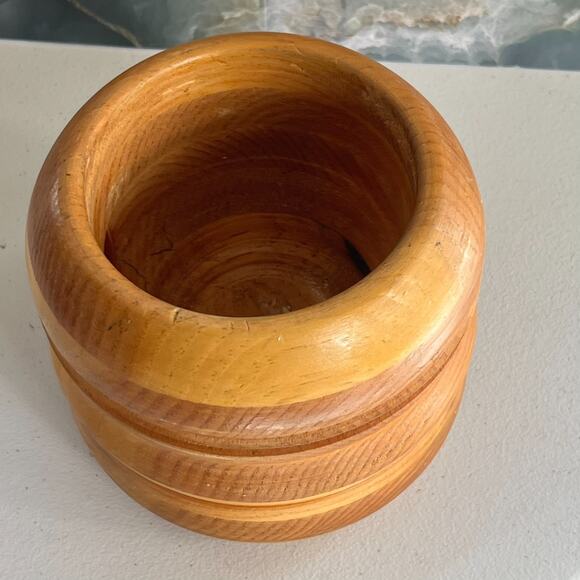 Handcrafted Hand Turned Mortar 6" Wooden Textured Grooves - Picture 5 of 11